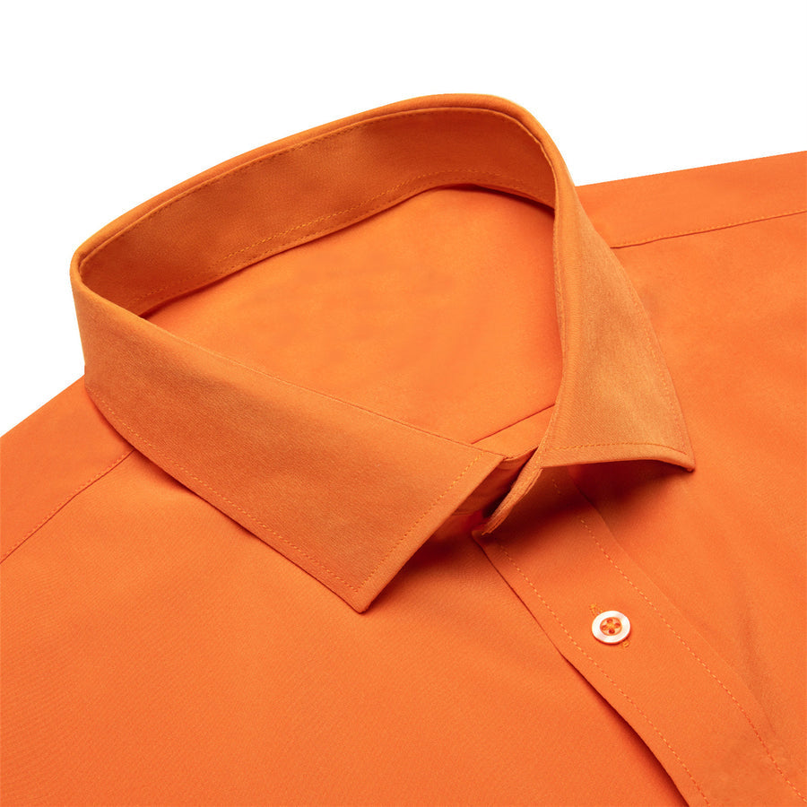 Carrot Orange Solid Men's Silk Dress Shirt shirt - Sophisticated Gentlemen