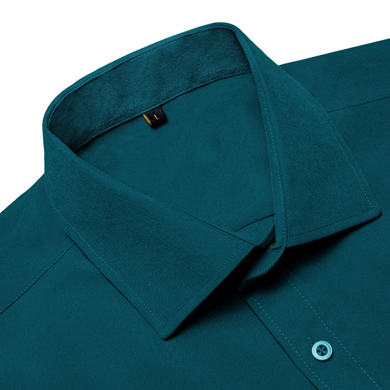 Dark Green Cotton Solid Silk Dress Shirt shirt - Sophisticated Gentlemen
