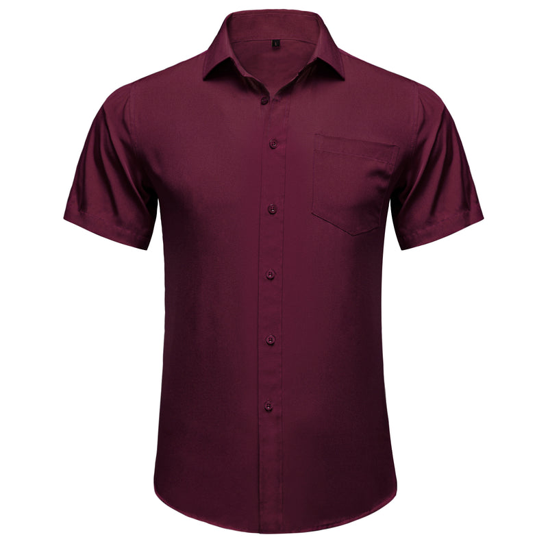 Burgundy Cotton Solid Silk Dress Shirt shirt S - Sophisticated Gentlemen