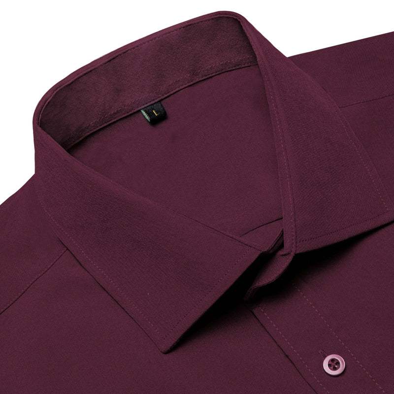 Burgundy Cotton Solid Silk Dress Shirt shirt - Sophisticated Gentlemen