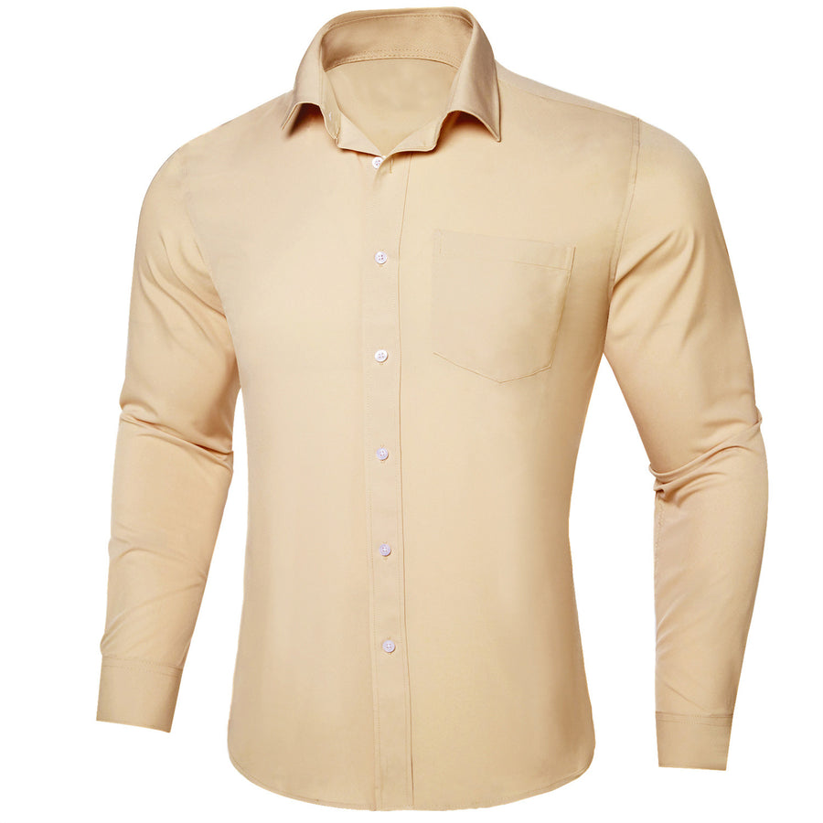 Wheat Solid Men's Silk Dress Shirt shirt - Sophisticated Gentlemen