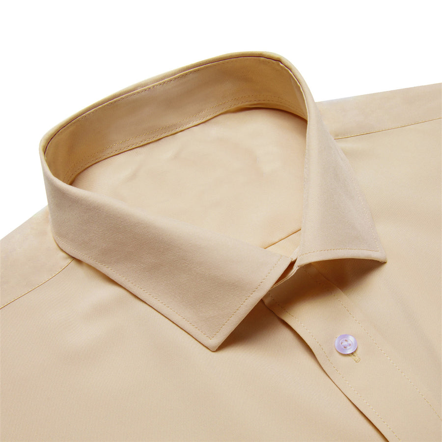 Wheat Solid Men's Silk Dress Shirt shirt - Sophisticated Gentlemen