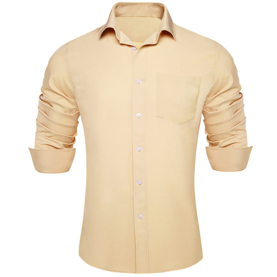 Wheat Solid Men's Silk Dress Shirt shirt S - Sophisticated Gentlemen