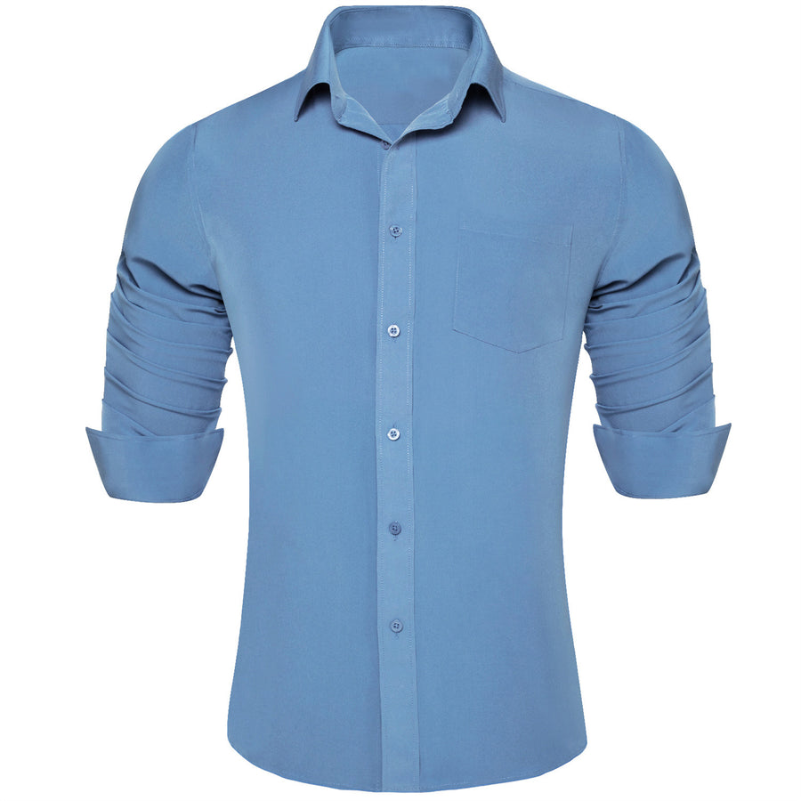 Steel Blue Men's Silk Dress Shirt shirt S - Sophisticated Gentlemen