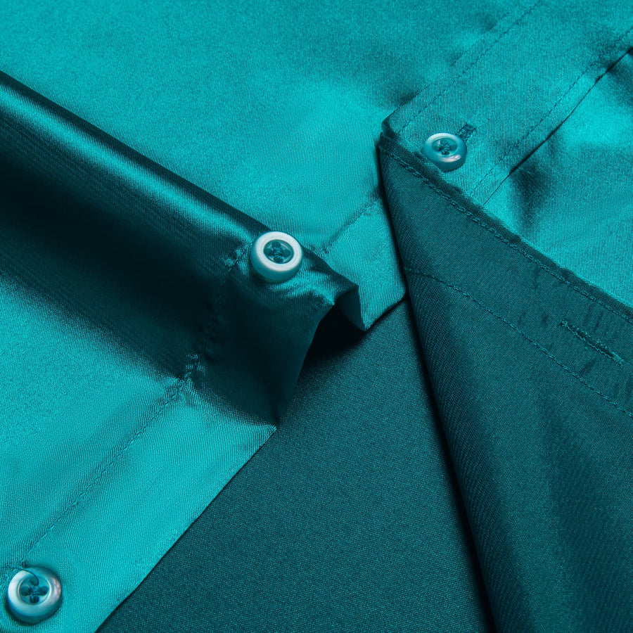 Dark Cyan Solid Satin Men's Silk Dress Shirt shirt - Sophisticated Gentlemen