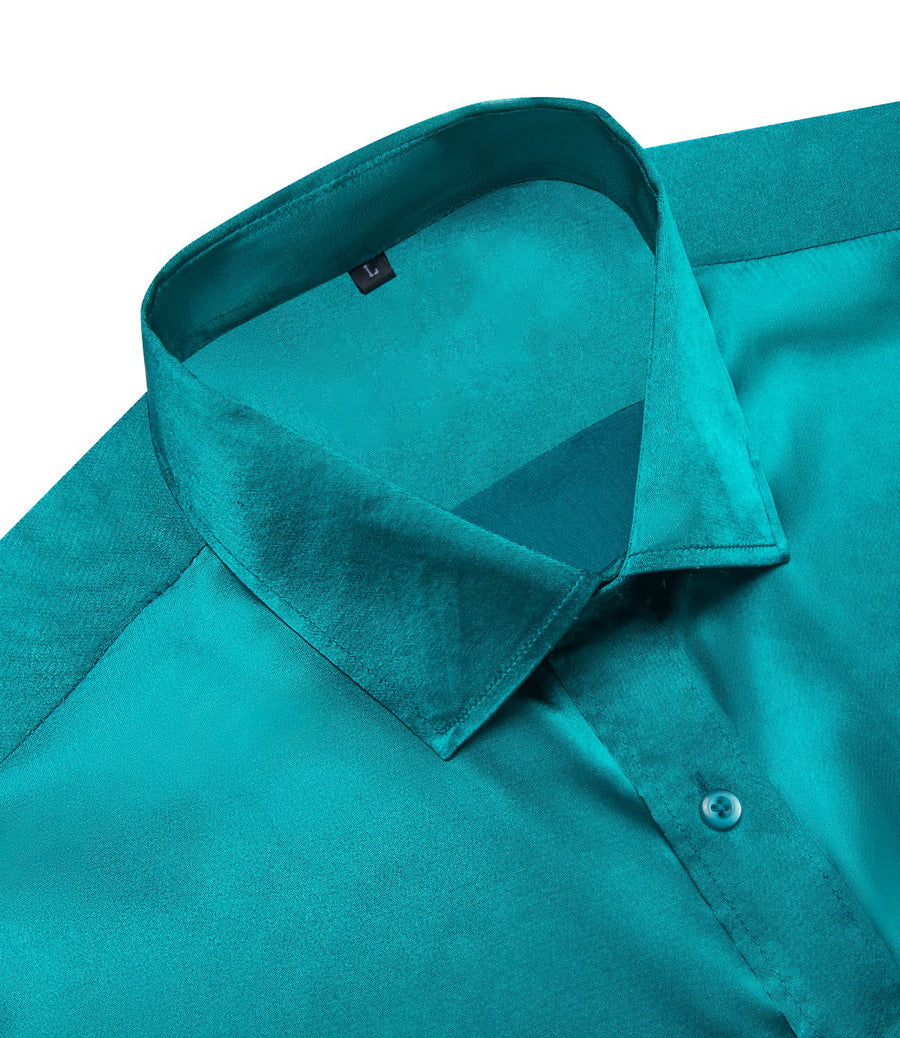 Dark Cyan Solid Satin Men's Silk Dress Shirt shirt - Sophisticated Gentlemen