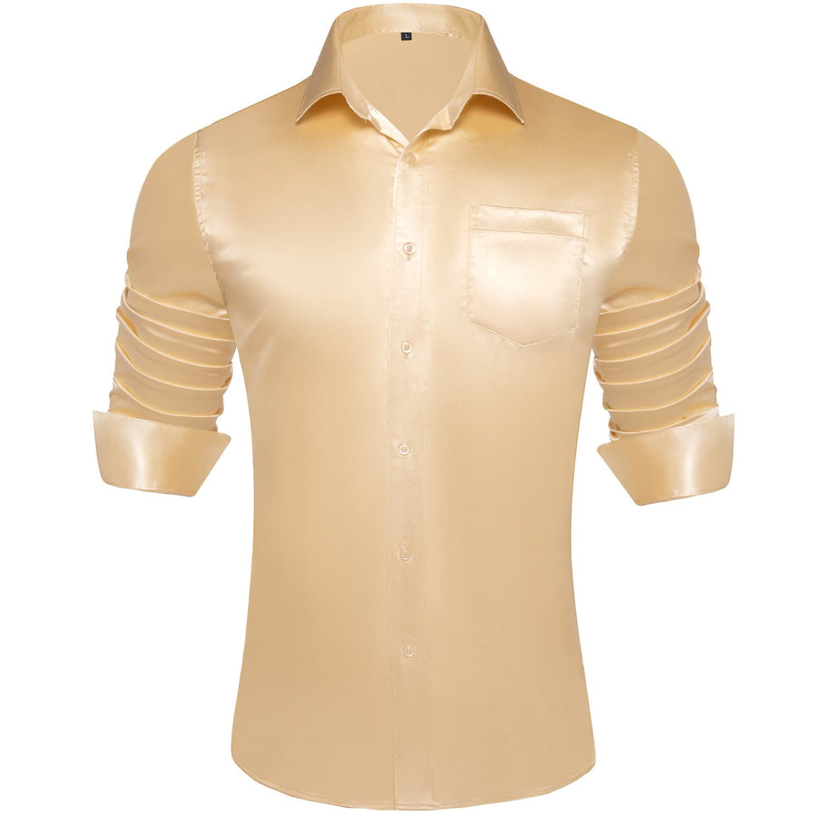 Wheat Solid Satin Men's Silk Dress Shirt shirt S - Sophisticated Gentlemen