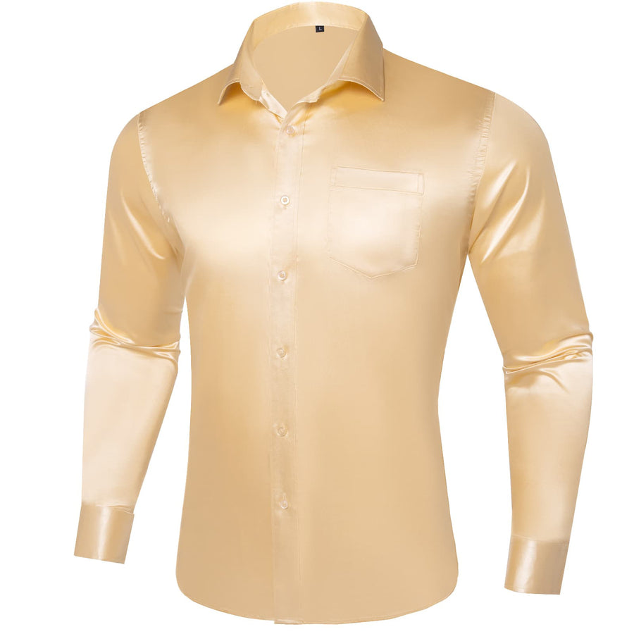 Wheat Solid Satin Men's Silk Dress Shirt shirt - Sophisticated Gentlemen