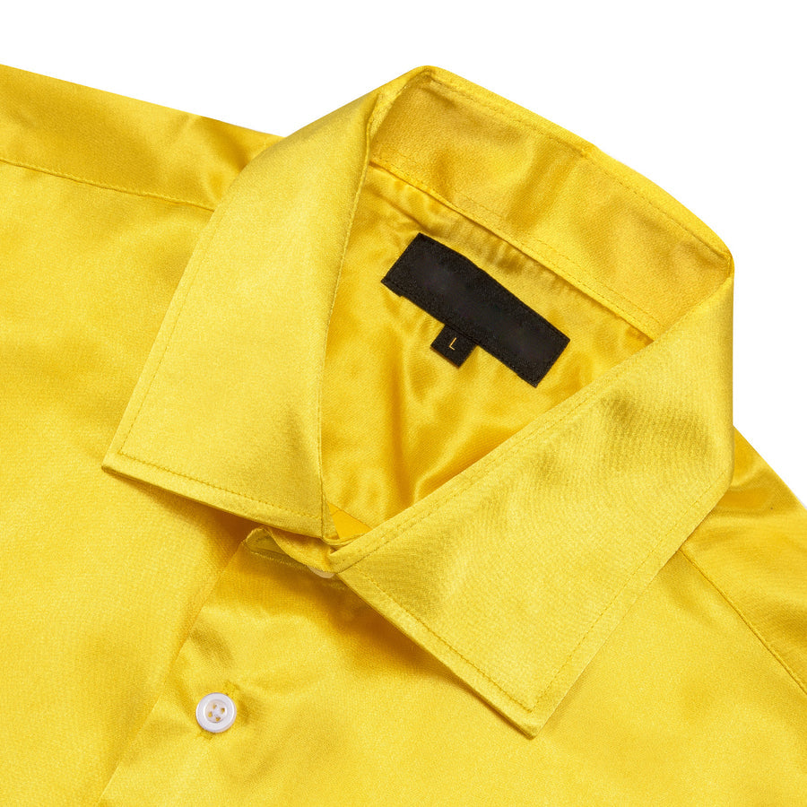 Lemon Yellow Solid Satin Silk Dress Shirt shirt - Sophisticated Gentlemen