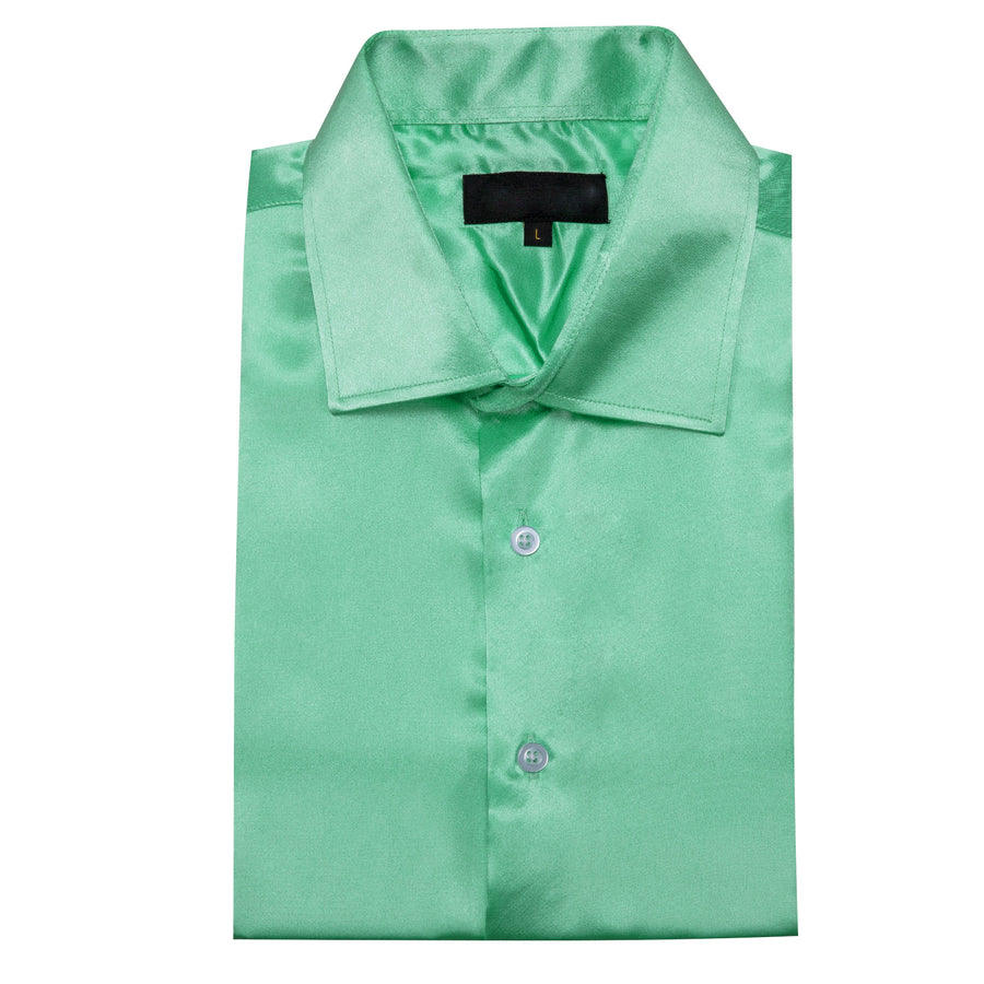 Mint Green Solid Satin Silk Dress Shirt shirt - Sophisticated Gentlemen