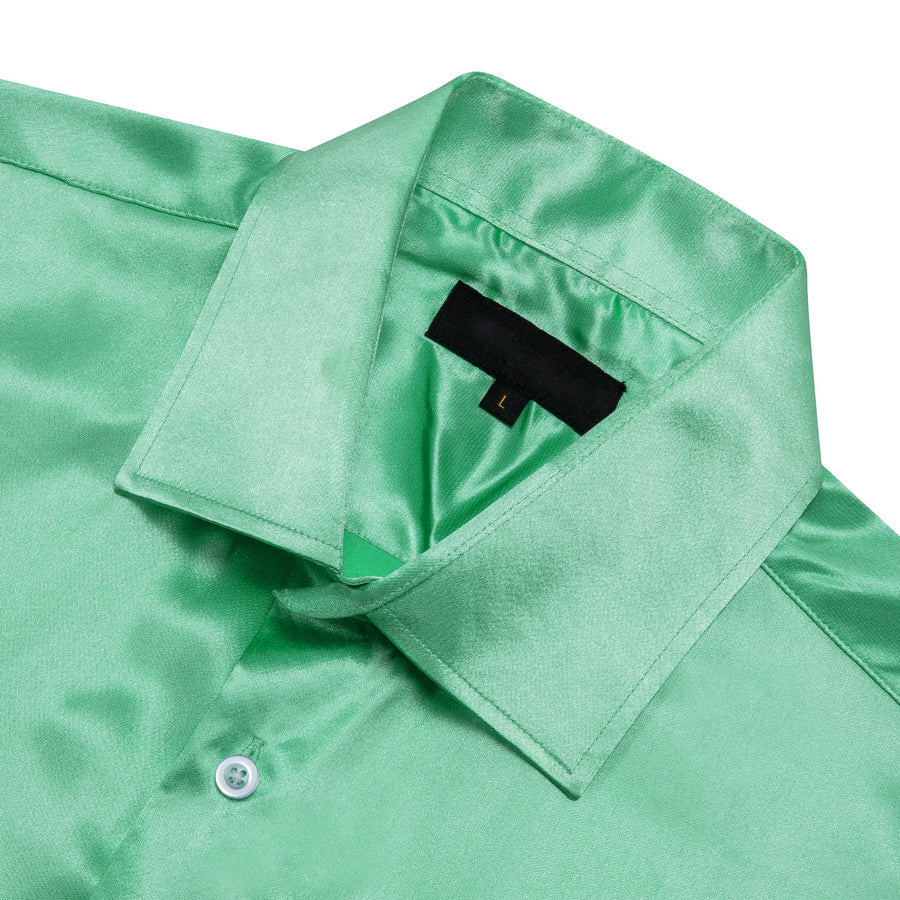 Mint Green Solid Satin Silk Dress Shirt shirt - Sophisticated Gentlemen
