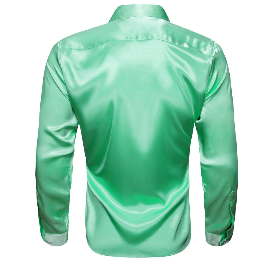 Mint Green Solid Satin Silk Dress Shirt shirt - Sophisticated Gentlemen