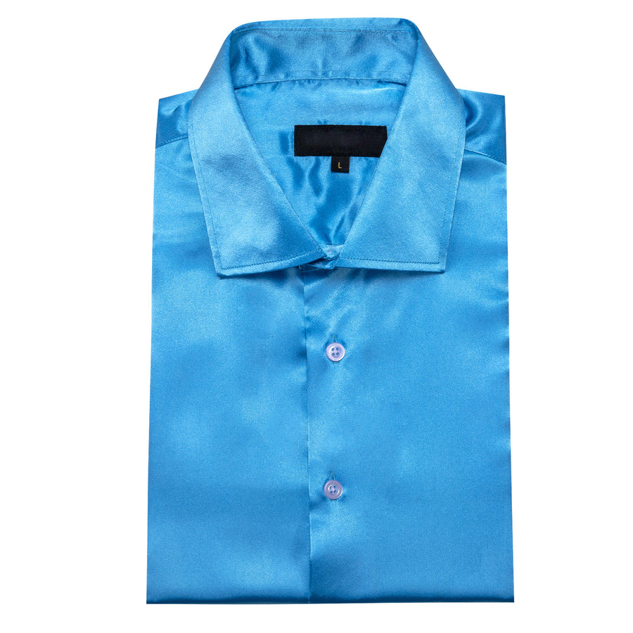 Sky Blue Solid Satin Silk Dress Shirt shirt - Sophisticated Gentlemen