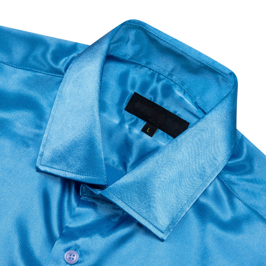 Sky Blue Solid Satin Silk Dress Shirt shirt - Sophisticated Gentlemen