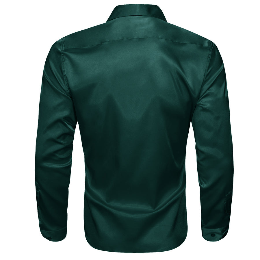 Dark Green Solid Satin Silk Dress Shirt shirt - Sophisticated Gentlemen