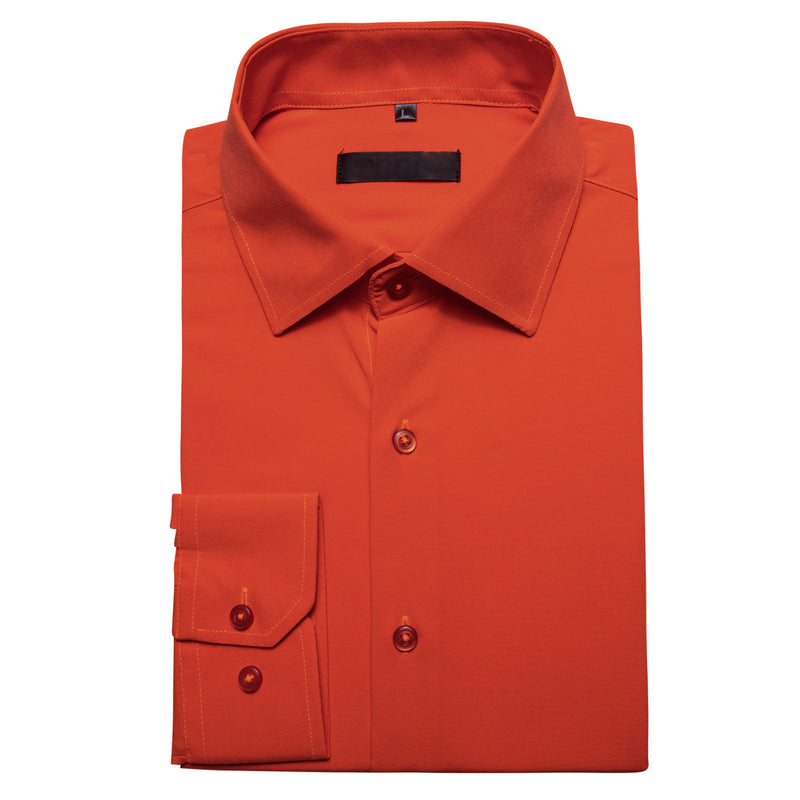 Orange Red Solid Silk Dress Shirt shirt - Sophisticated Gentlemen