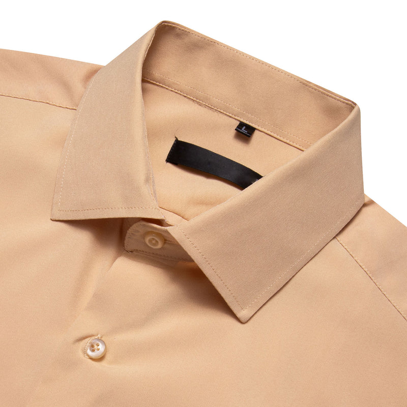 Beige Solid Silk Dress Shirt shirt - Sophisticated Gentlemen