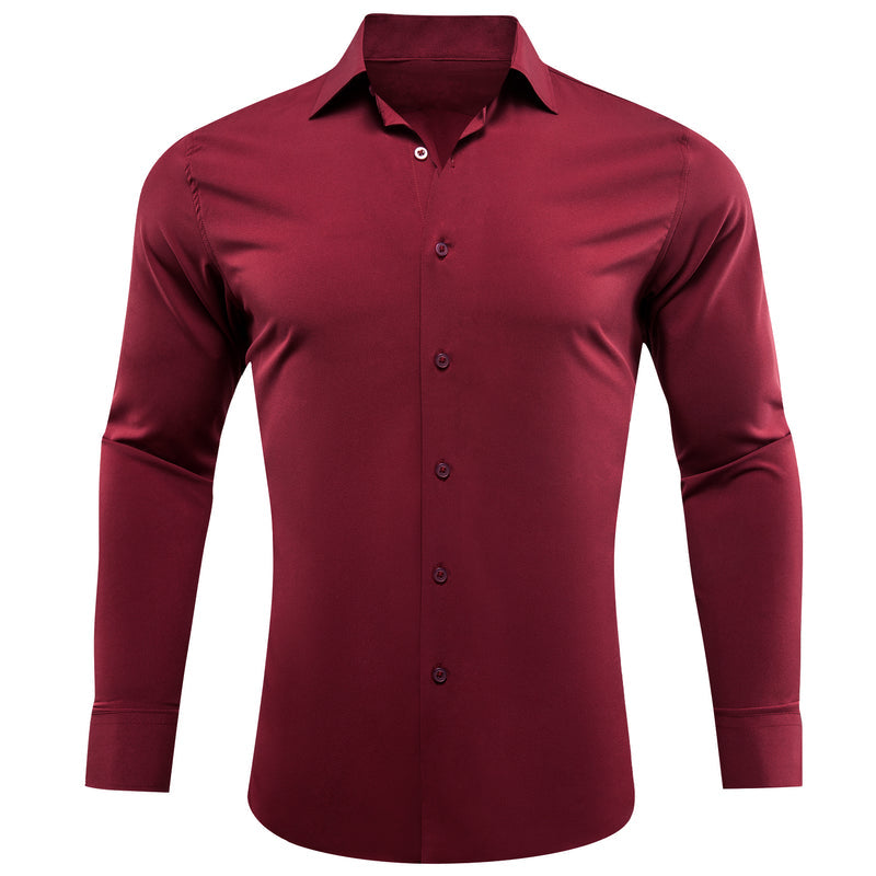 Burgundy Solid Silk Dress Shirt shirt S - Sophisticated Gentlemen