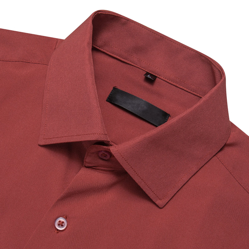 Brick Red Solid Silk Dress Shirt shirt - Sophisticated Gentlemen