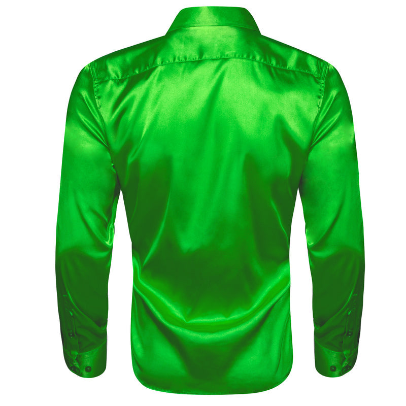 Bright Green Satin Solid Silk Dress Shirt shirt - Sophisticated Gentlemen