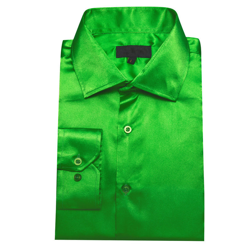 Bright Green Satin Solid Silk Dress Shirt shirt - Sophisticated Gentlemen