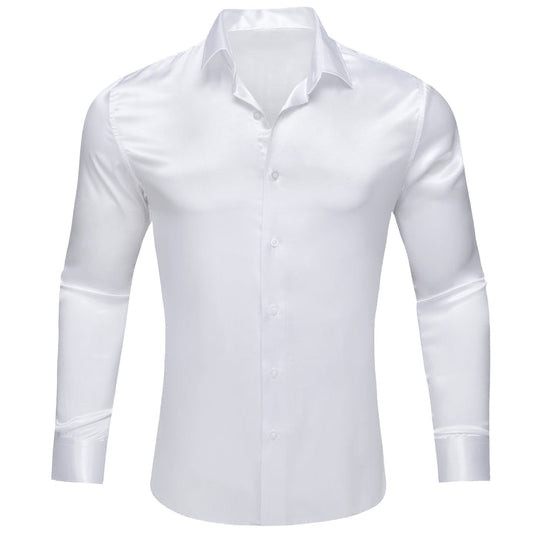 White Satin Solid Silk Dress Shirt shirt S   - Sophisticated Gentlemen