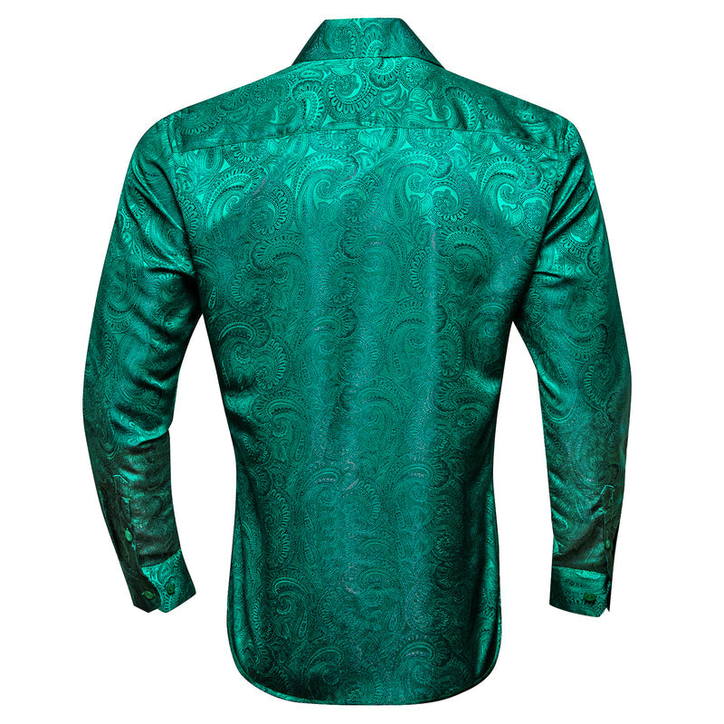 Green Paisley Pattern Silk Dress Shirt shirt - Sophisticated Gentlemen
