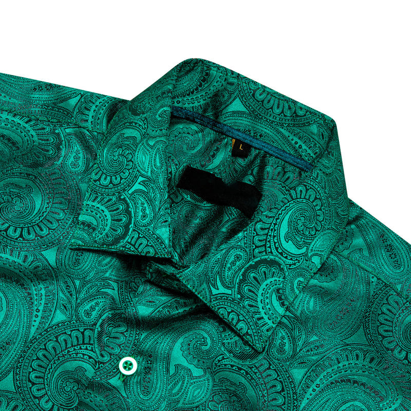Green Paisley Pattern Silk Dress Shirt shirt - Sophisticated Gentlemen