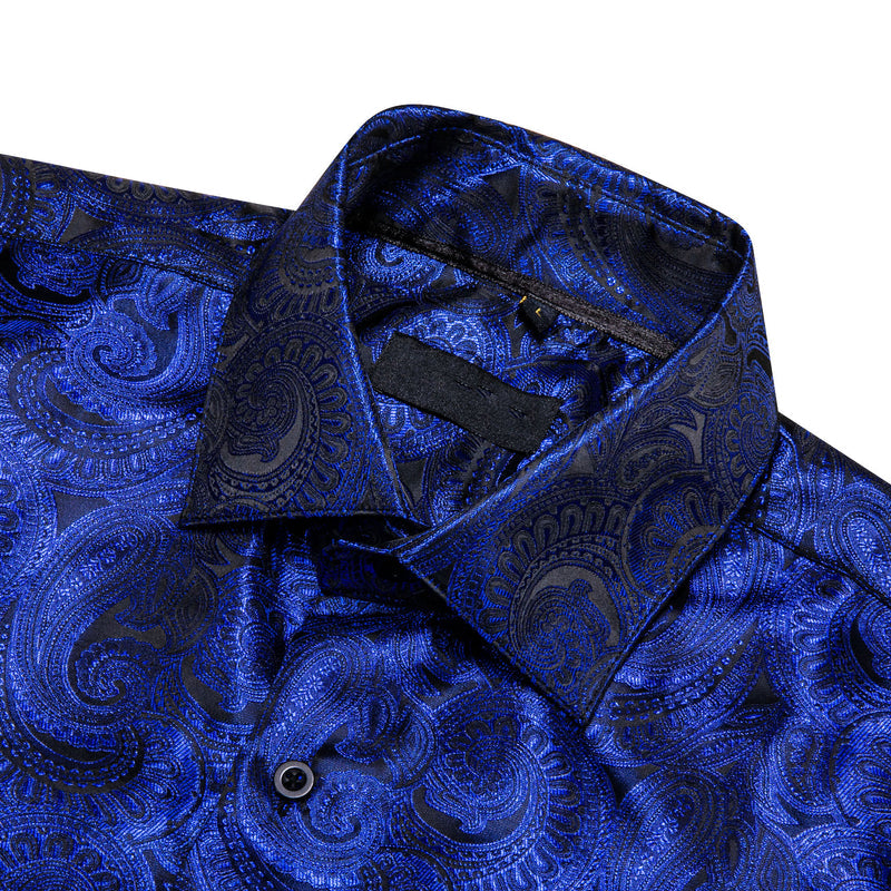 Royal Blue Paisley Pattern Silk Dress Shirt shirt - Sophisticated Gentlemen