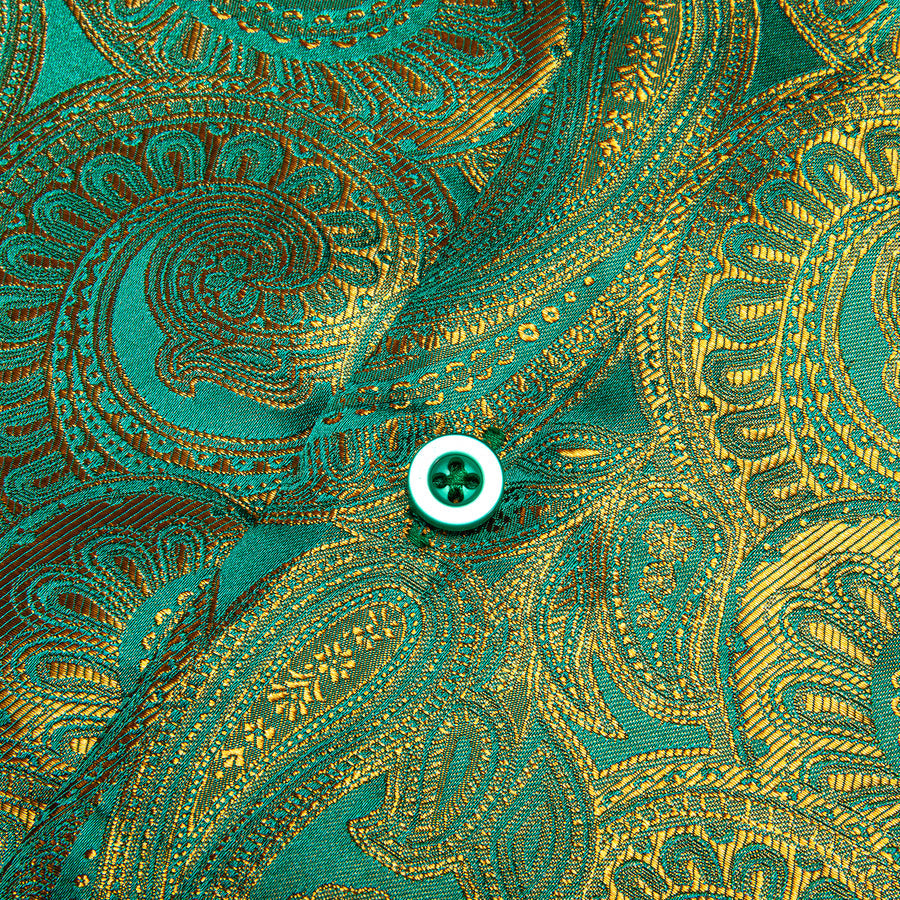 Green Golden Gradient Paisley Silk Dress Shirt shirt - Sophisticated Gentlemen