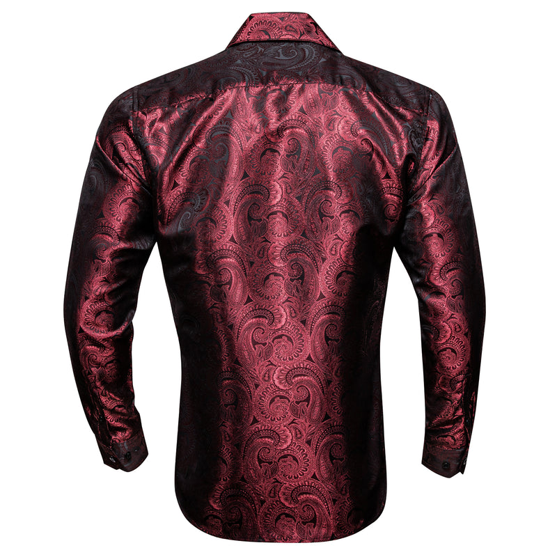 Burgundy Dark Red Paisley Pattern Silk Dress Shirt shirt - Sophisticated Gentlemen