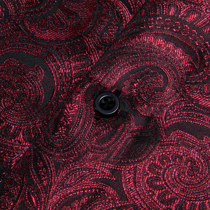 Burgundy Dark Red Paisley Pattern Silk Dress Shirt shirt - Sophisticated Gentlemen