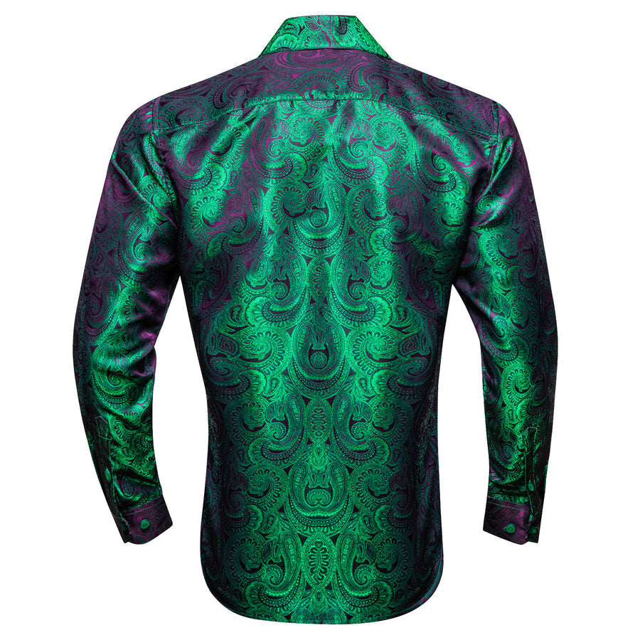 Purple Green Gradient Paisley Silk Dress Shirt shirt - Sophisticated Gentlemen