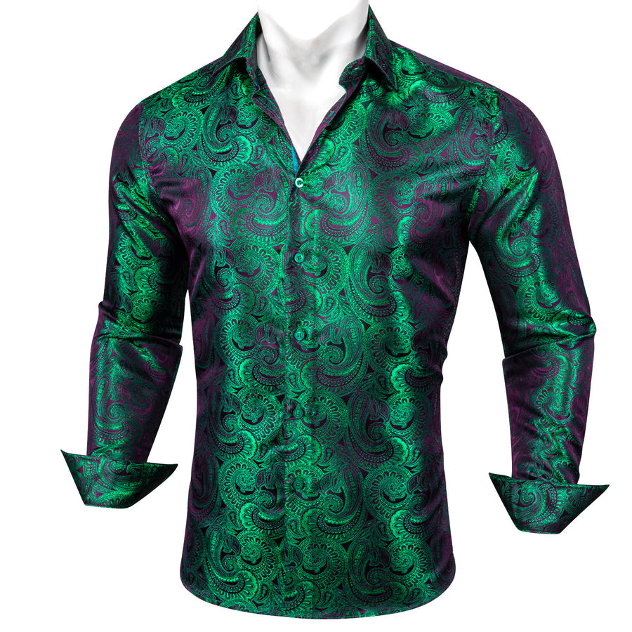 Purple Green Gradient Paisley Silk Dress Shirt shirt - Sophisticated Gentlemen