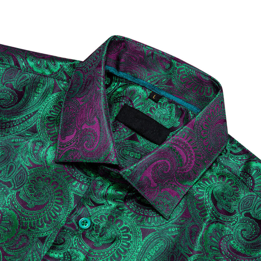 Purple Green Gradient Paisley Silk Dress Shirt shirt - Sophisticated Gentlemen