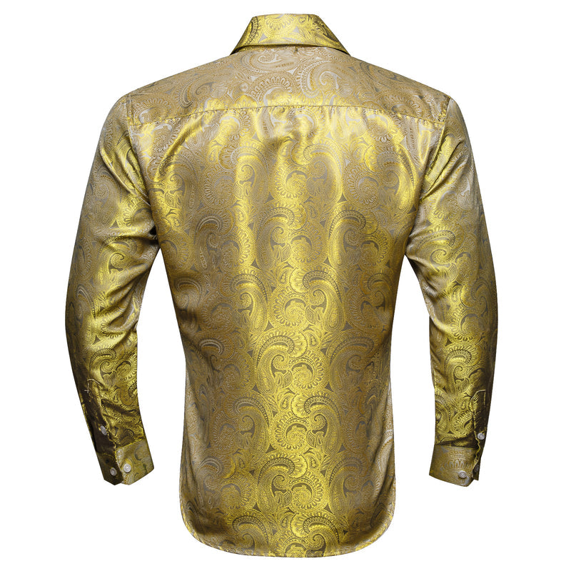 Yellow Paisley Pattern Silk Dress Shirt shirt - Sophisticated Gentlemen