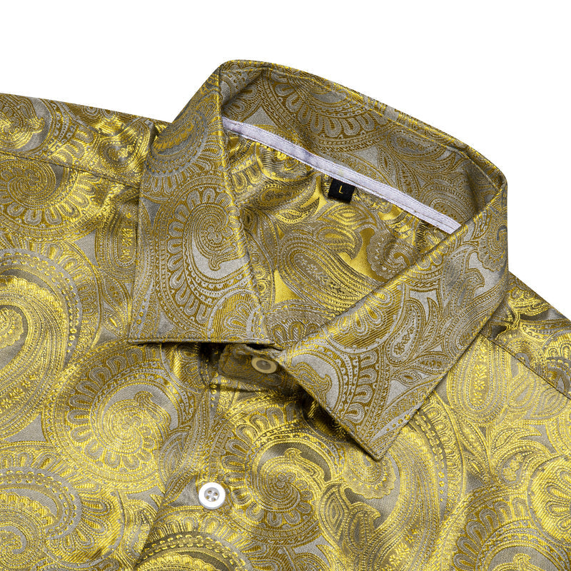 Yellow Paisley Pattern Silk Dress Shirt shirt - Sophisticated Gentlemen