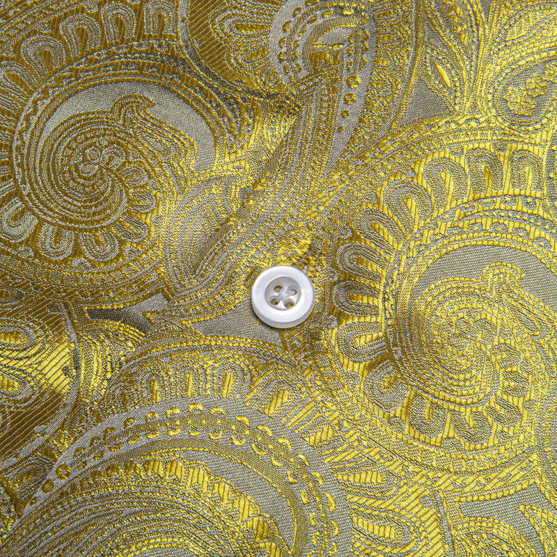 Yellow Paisley Pattern Silk Dress Shirt shirt - Sophisticated Gentlemen