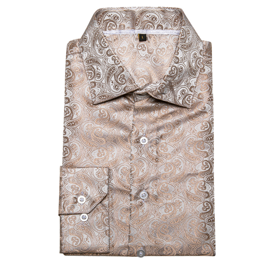 Champagne Golden Paisley Pattern Silk Dress Shirt shirt - Sophisticated Gentlemen