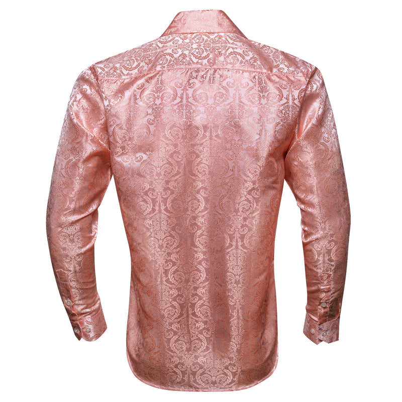 Pink Floral Pattern Silk Dress Shirt shirt - Sophisticated Gentlemen