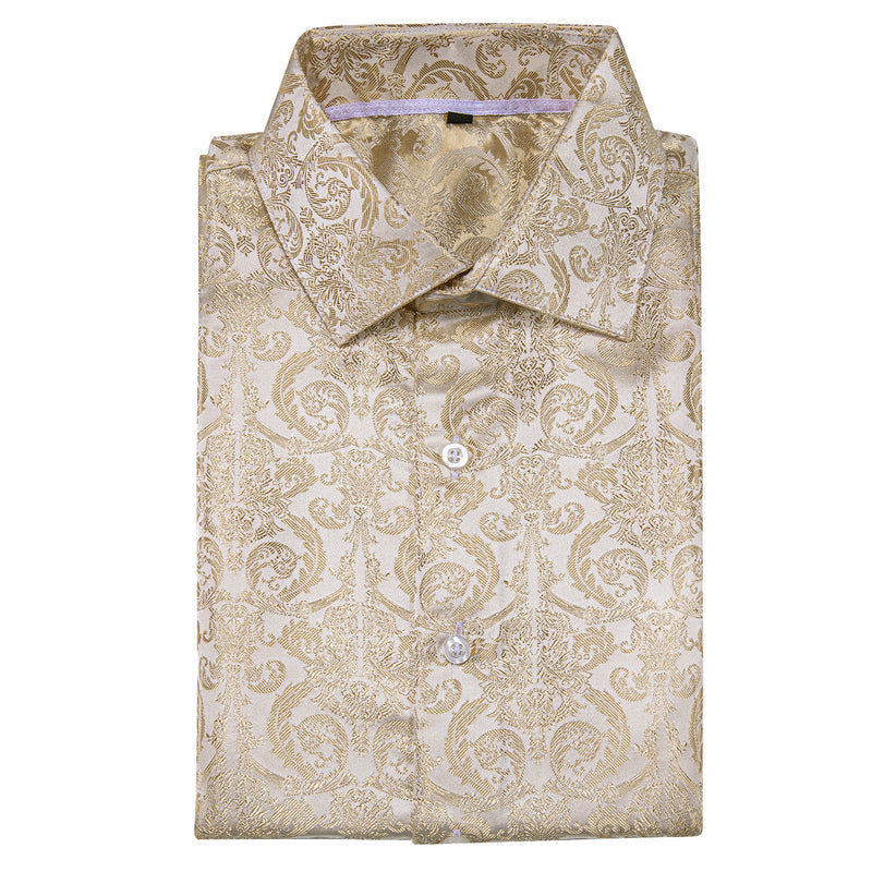 Champagne Floral Pattern Silk Dress Shirt shirt - Sophisticated Gentlemen