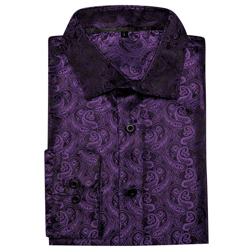 Dark Purple Paisley Pattern Silk Dress Shirt shirt - Sophisticated Gentlemen