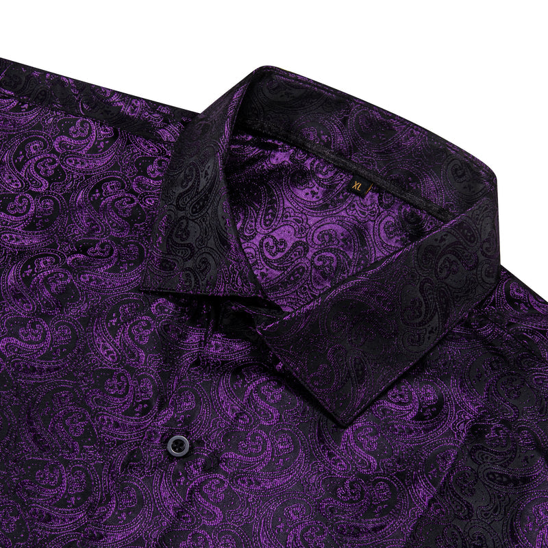 Dark Purple Paisley Pattern Silk Dress Shirt shirt - Sophisticated Gentlemen
