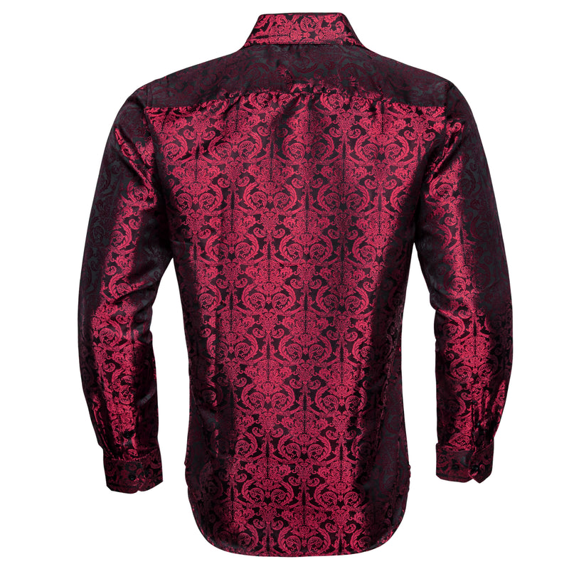 Burgundy Floral Pattern Silk Dress Shirt shirt - Sophisticated Gentlemen