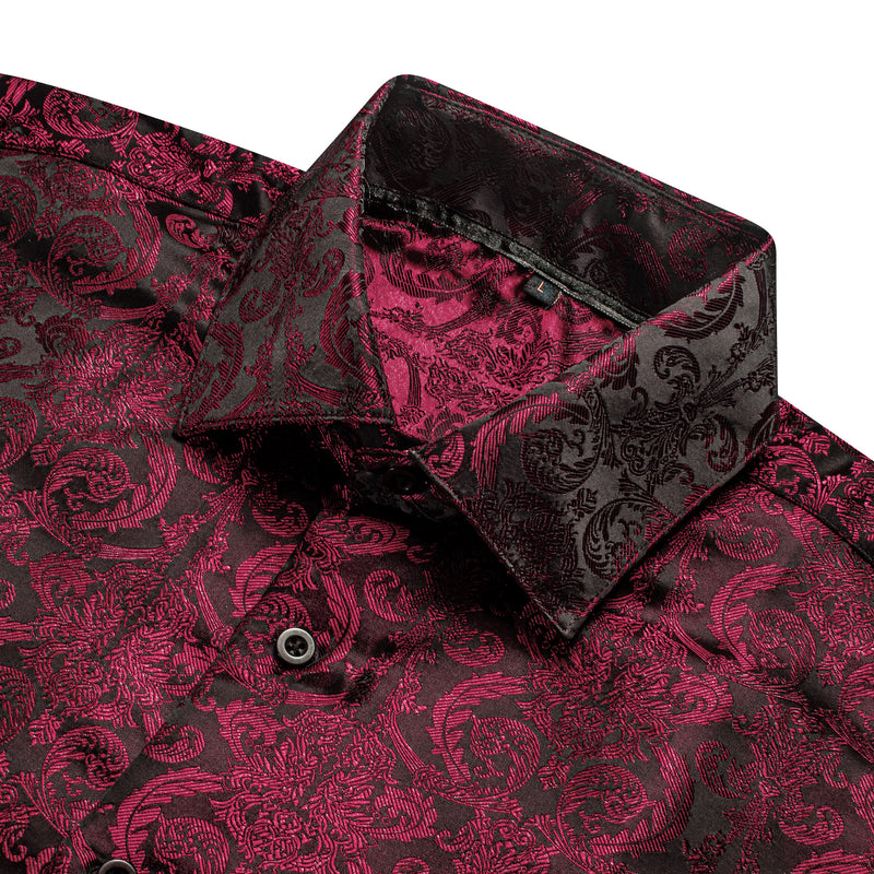 Burgundy Floral Pattern Silk Dress Shirt shirt - Sophisticated Gentlemen