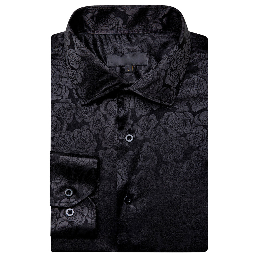Black Floral Rose Silk Dress Shirt shirt - Sophisticated Gentlemen
