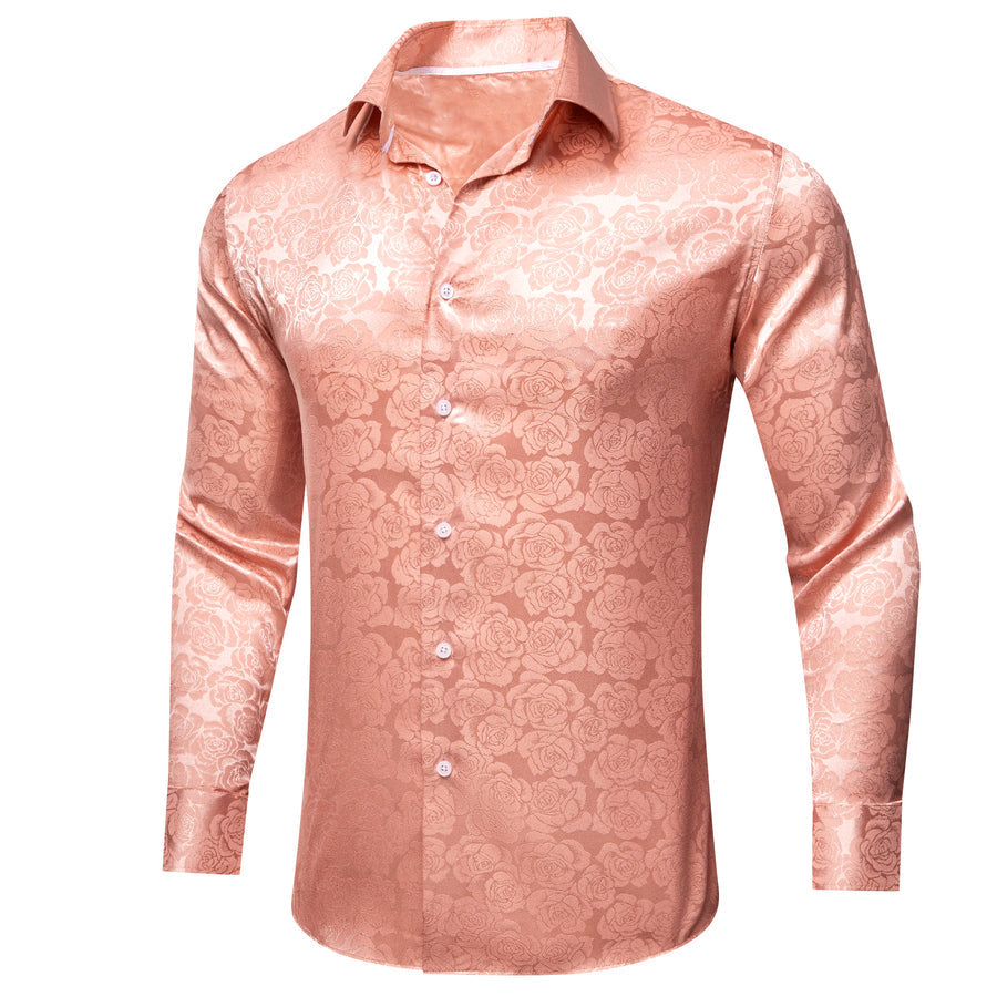 Pale Orange Floral Rose Silk Dress Shirt shirt - Sophisticated Gentlemen