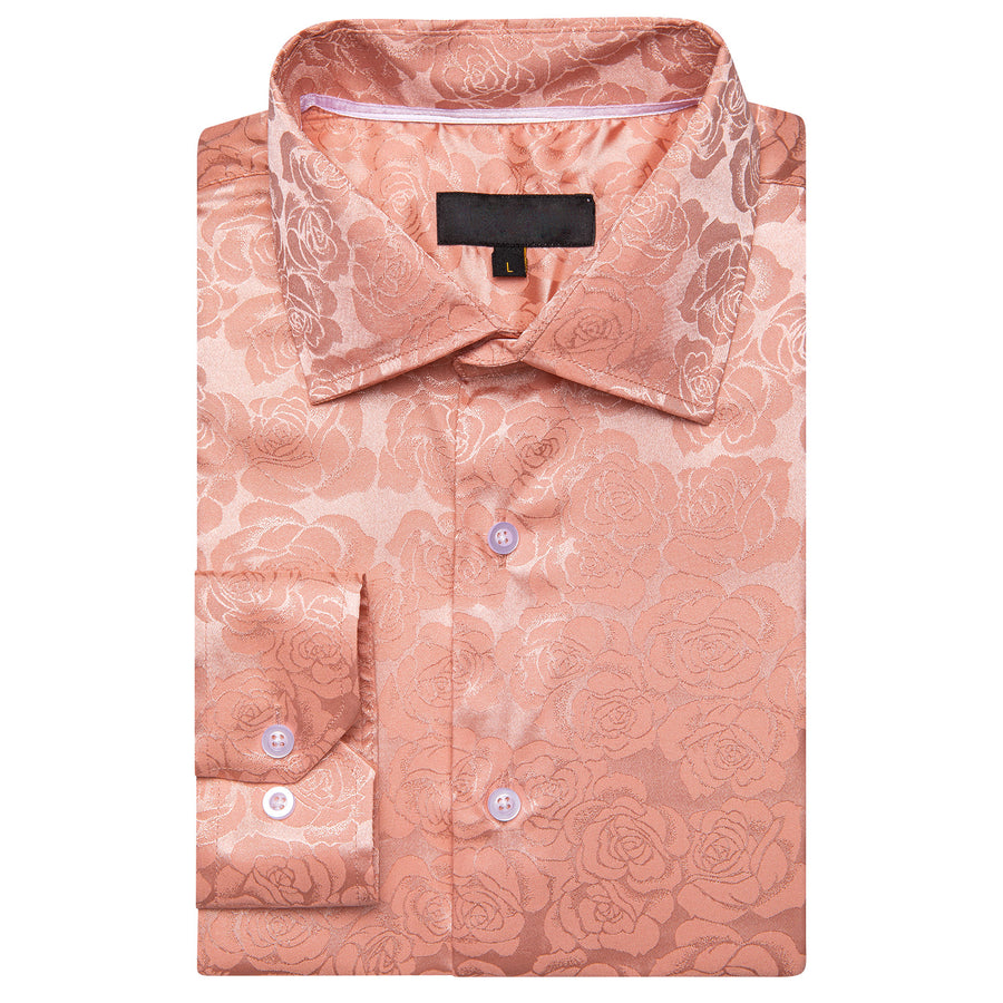 Pale Orange Floral Rose Silk Dress Shirt shirt - Sophisticated Gentlemen