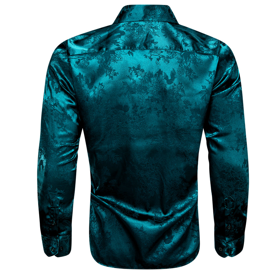 Blue Green Floral Silk Dress Shirt shirt - Sophisticated Gentlemen