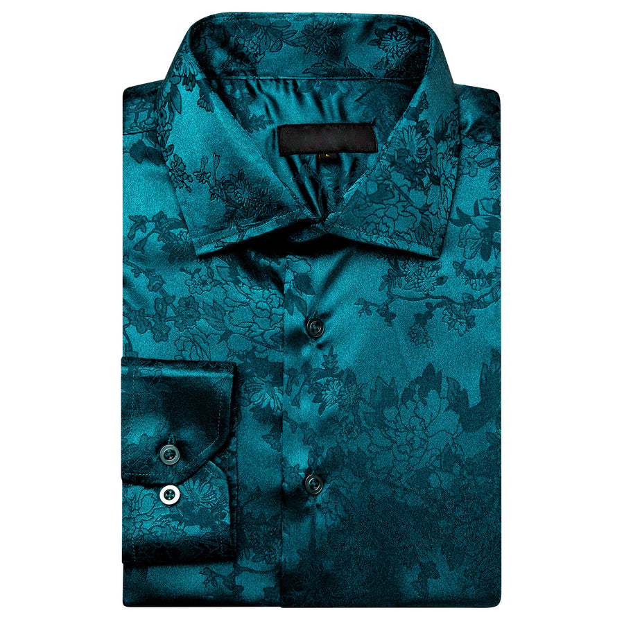 Blue Green Floral Silk Dress Shirt shirt - Sophisticated Gentlemen